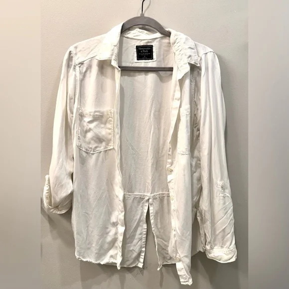 Abercrombie & Fitch Women’s White Draped Button-Down Shirt - Small - Picture 1 of 5